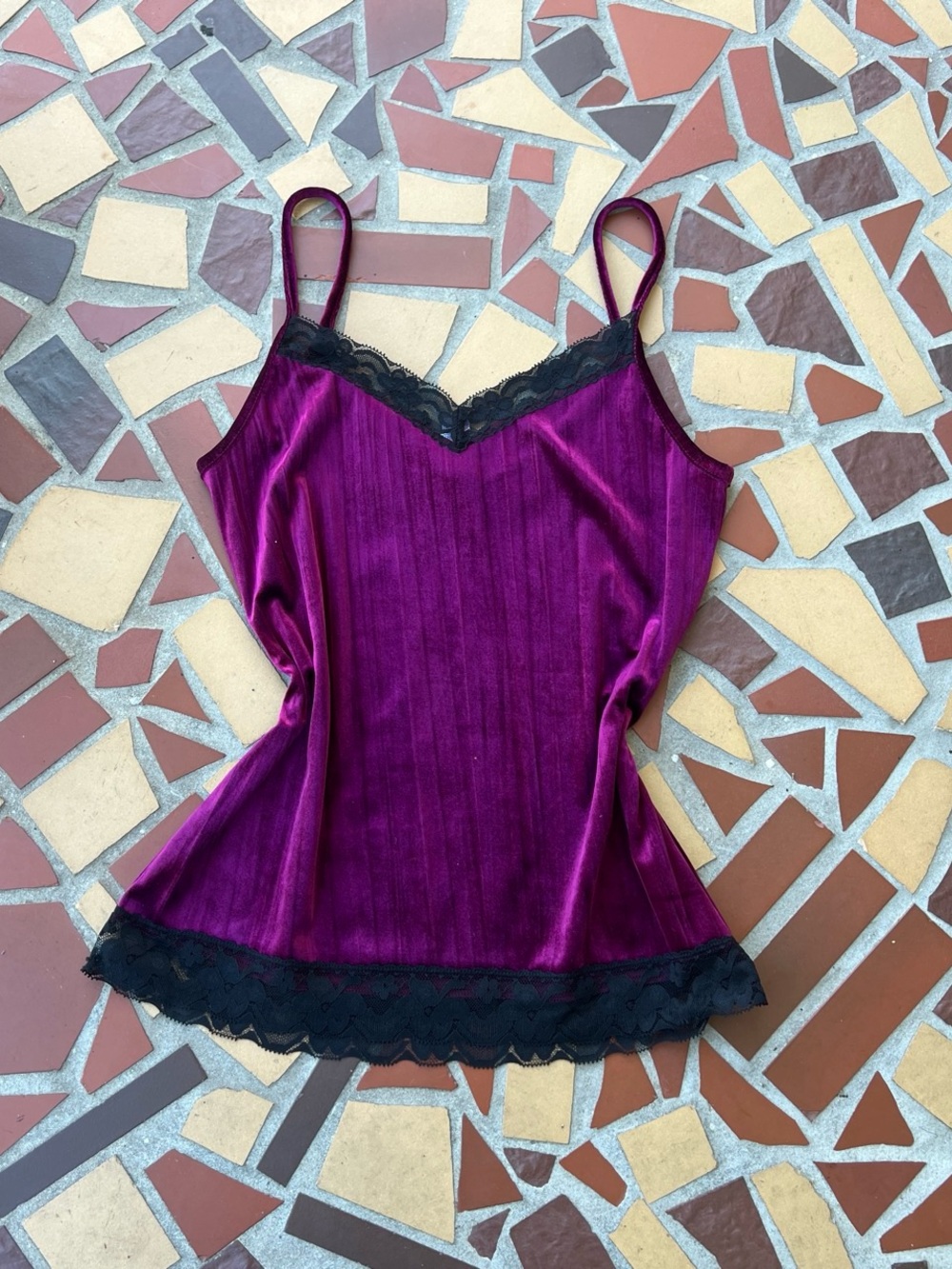 Y2K Whimsigoth No Boundaries Purple Velvet Lace-Trim Cami